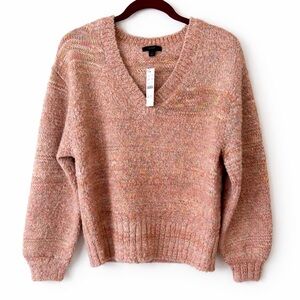 J.Crew Alpaca Blend V-Neck Sweater — Blush Multi — Size S — MSRP $198— NWT